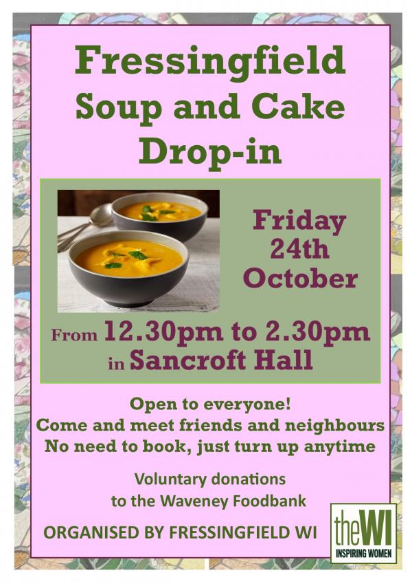 Soup and cake lunch poster 2026